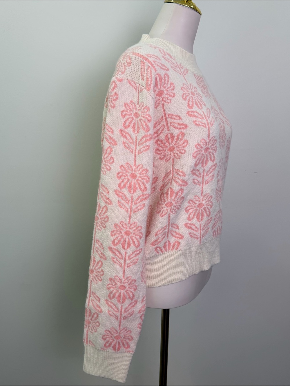 NEW &merci Women's Size L Apolline Floral Apricot Crush Knit Sweater Pink  Cream - Picture 3 of 12